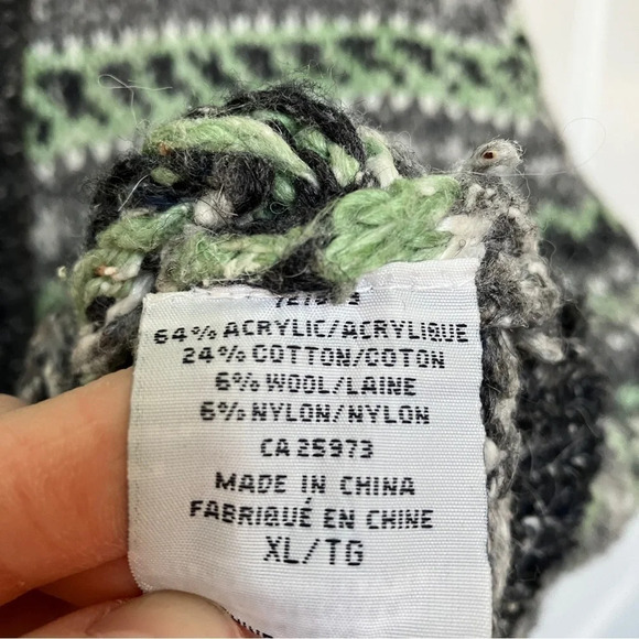 Vintage One on One Green Striped Marled Knit Grandma Full Zip Sweater - Picture 5 of 6